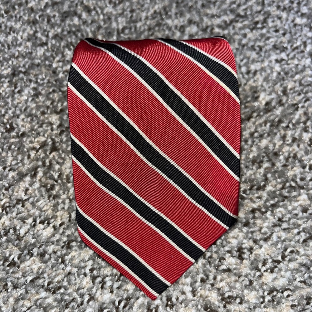 Vintage Brooks Brothers Red Black Striped Silk Wool Tie Made in UK 70s Repp